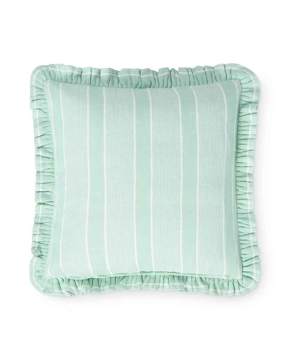 Striped Linen/Cotton Frill Pillow Cover