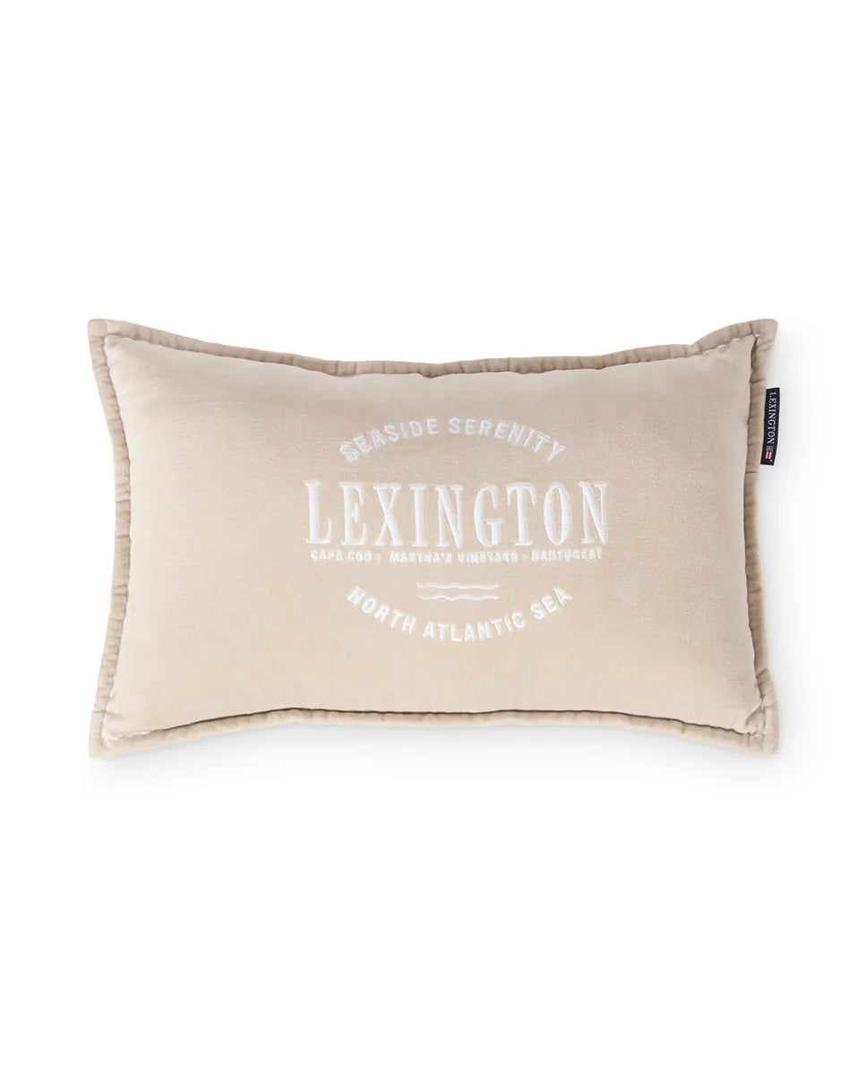 Beige Logo Organic Cotton Velvet 50x30 Pillow
