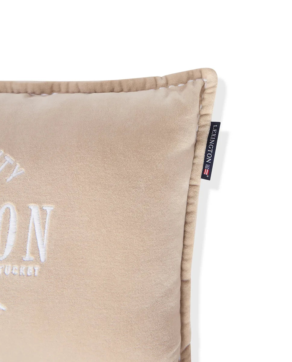 Beige Logo Organic Cotton Velvet 50x30 Pillow