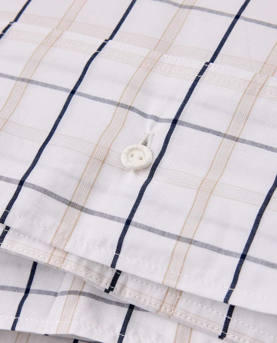 White/Beige/Navy Checked Cotton Poplin Duvet Cover