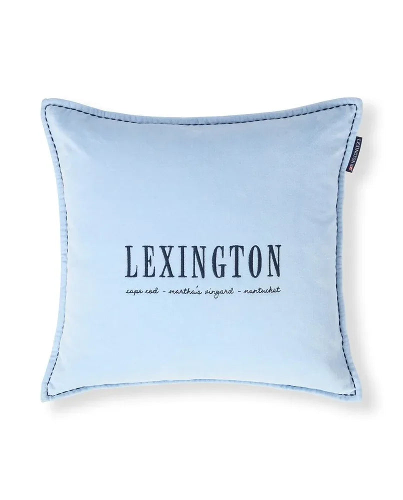 Poszewka na poduszkę z organicznej bawełny z aksamitu z logo Lexington, niebieska
