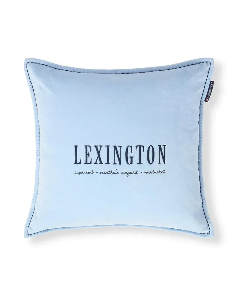 Poszewka na poduszkę z organicznej bawełny z aksamitu z logo Lexington, niebieska