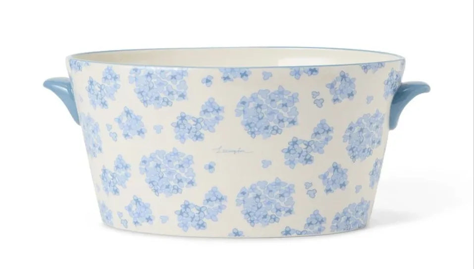 Kwiatowa doniczka z uchwytami, porcelana, niebiesko-biała Lexington