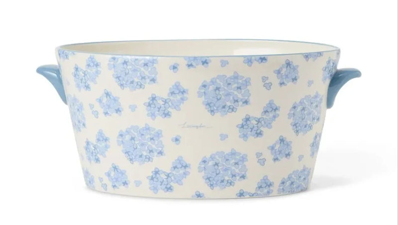 Kwiatowa doniczka z uchwytami, porcelana, niebiesko-biała Lexington