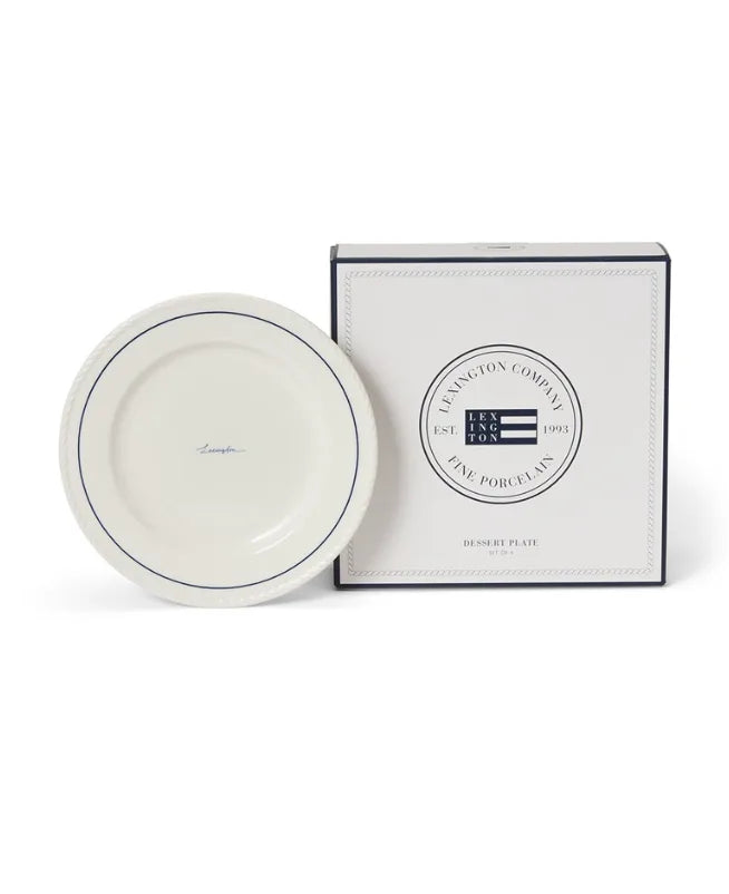 Talerz śniadaniowy Lexington porcelain dessert plate gift set (set of 4), white/blue Lexington