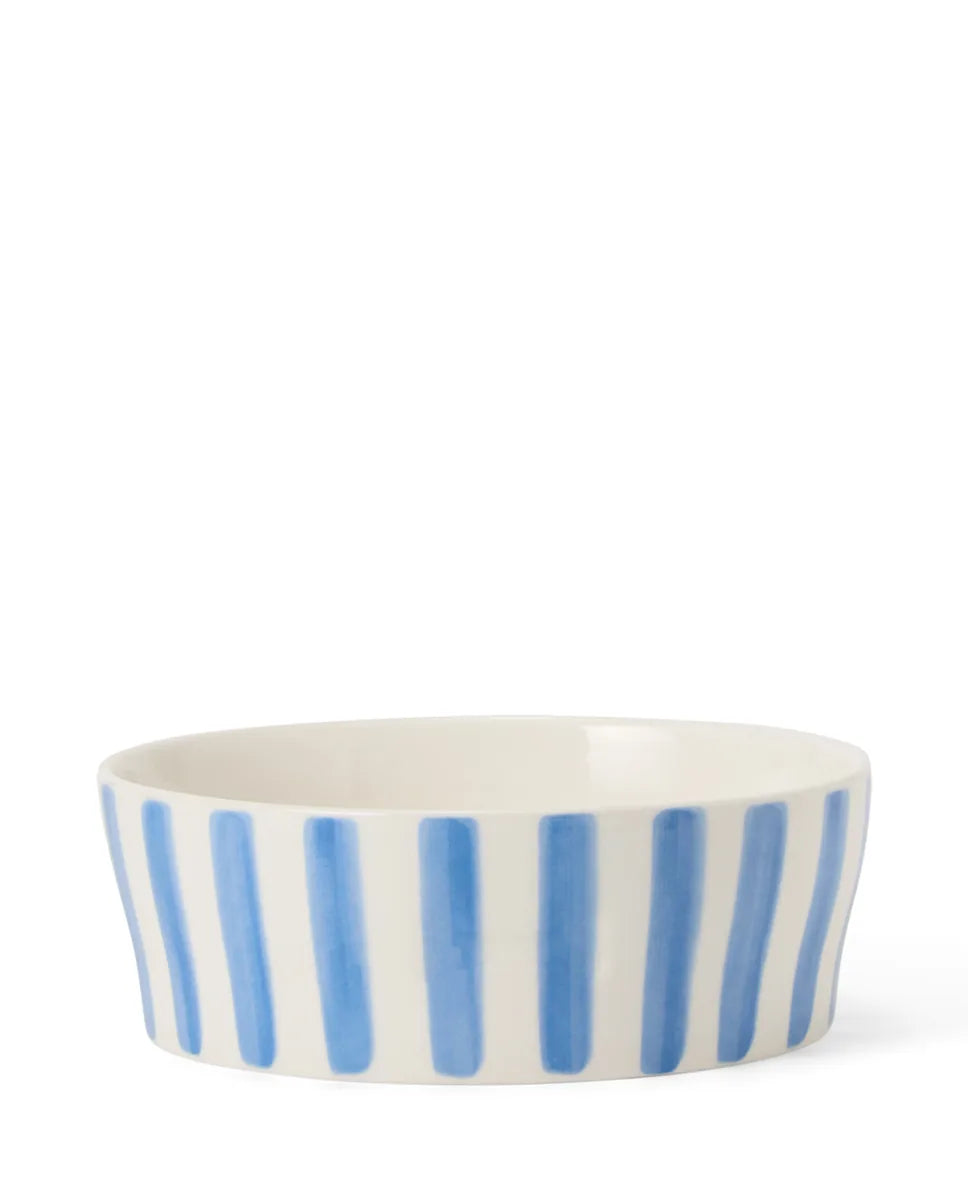 Striped Stoneware Dog Bowl