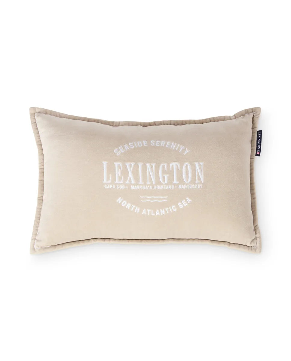 Beige Logo Organic Cotton Velvet 50x30 Pillow