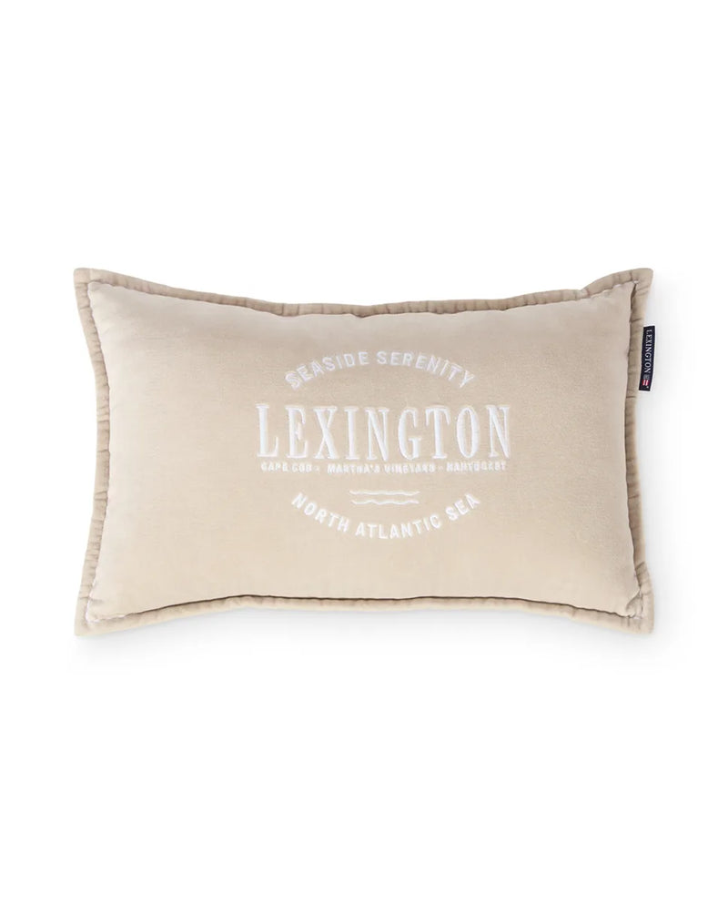 Beige Logo Organic Cotton Velvet 50x30 Pillow