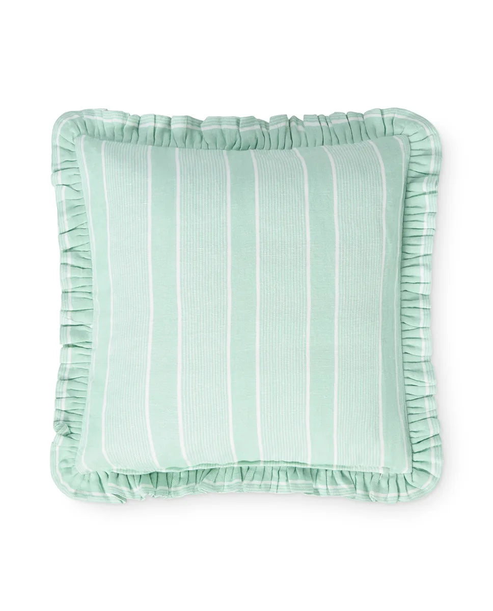 Striped Linen/Cotton Frill Pillow Cover