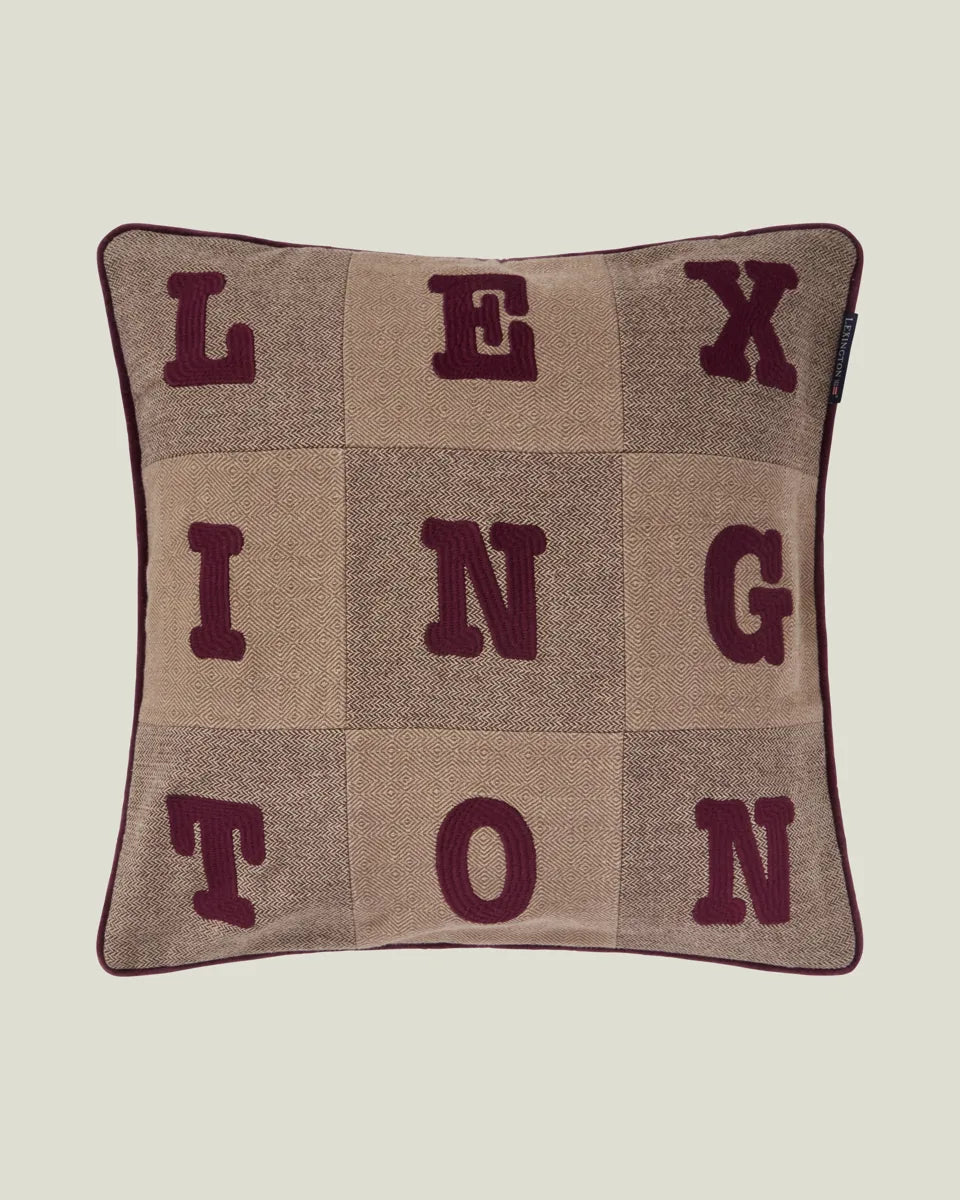 Letter Patch Tweed Organic Cotton Pillow Cover